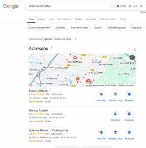 La fiche Google My Business optimisée se place en première position.