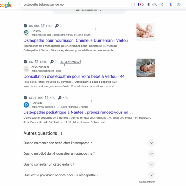 Le site d'Élise Connan est passé de la 12e à la 2e place de la page des résultats après optimisation.