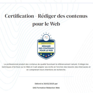 Badge de certification en rédaction Web SEO